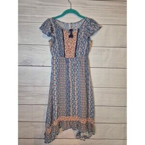 Xhilaration Blue and Tan Boho Patterned Girls' Casual Dress
